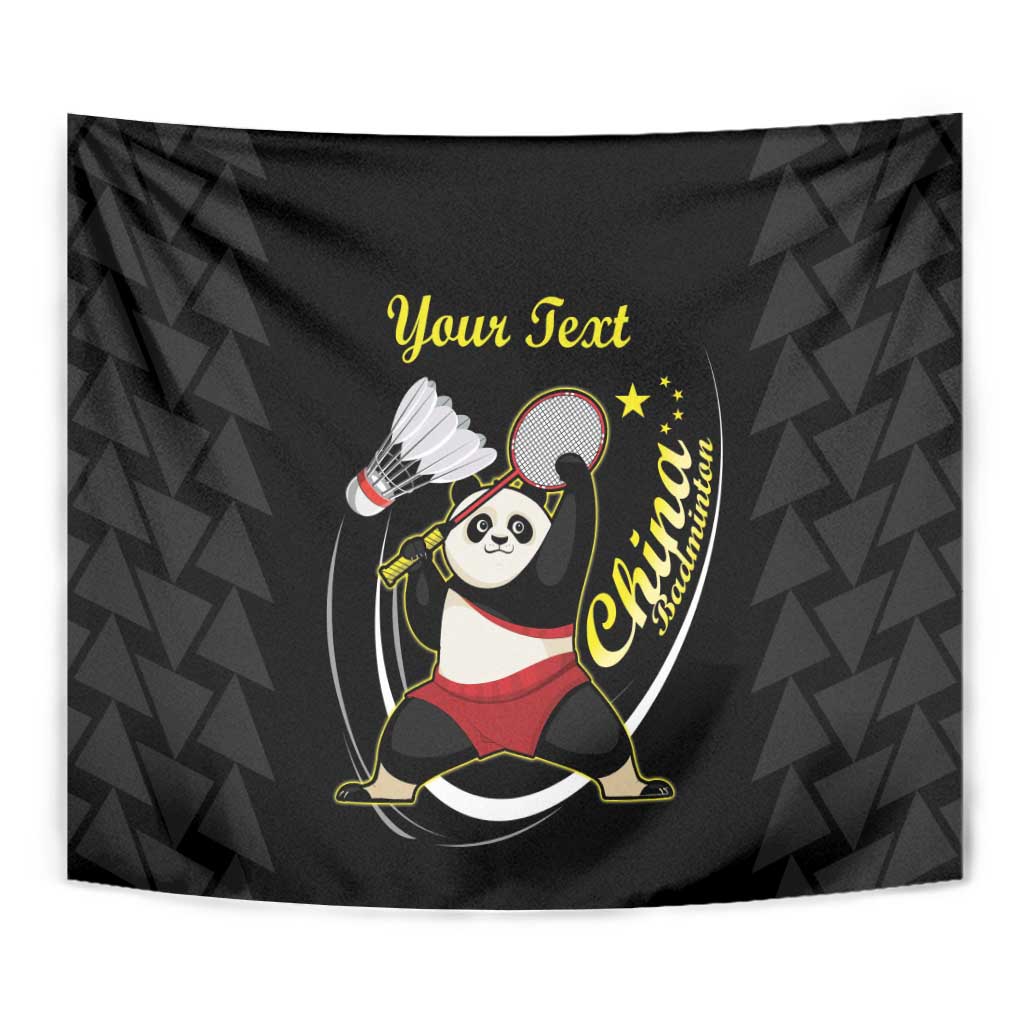 Personalised China Badminton Tapestry 2024 Chinese Cute Panda Black Version - Wonder Print Shop