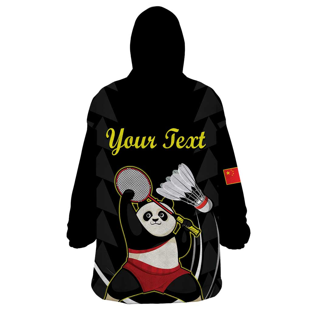 Personalised China Badminton Wearable Blanket Hoodie 2024 Chinese Cute Panda Black Version - Wonder Print Shop