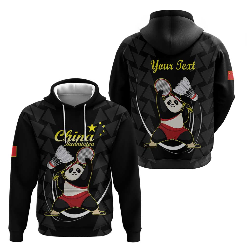 Personalised China Badminton Zip Hoodie 2024 Chinese Cute Panda Black Version - Wonder Print Shop