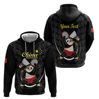 Personalised China Badminton Zip Hoodie 2024 Chinese Cute Panda Black Version - Wonder Print Shop