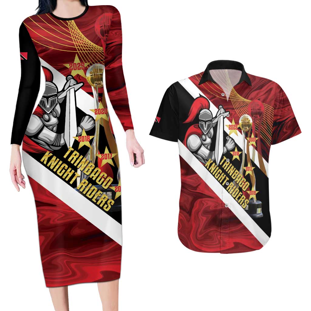 Trinidad and Tobago Cricket Personalized Couples Matching Long Sleeve Bodycon Dress and Hawaiian Shirt Trinbago Knight Riders Champions Trophy - Wonder Print Shop