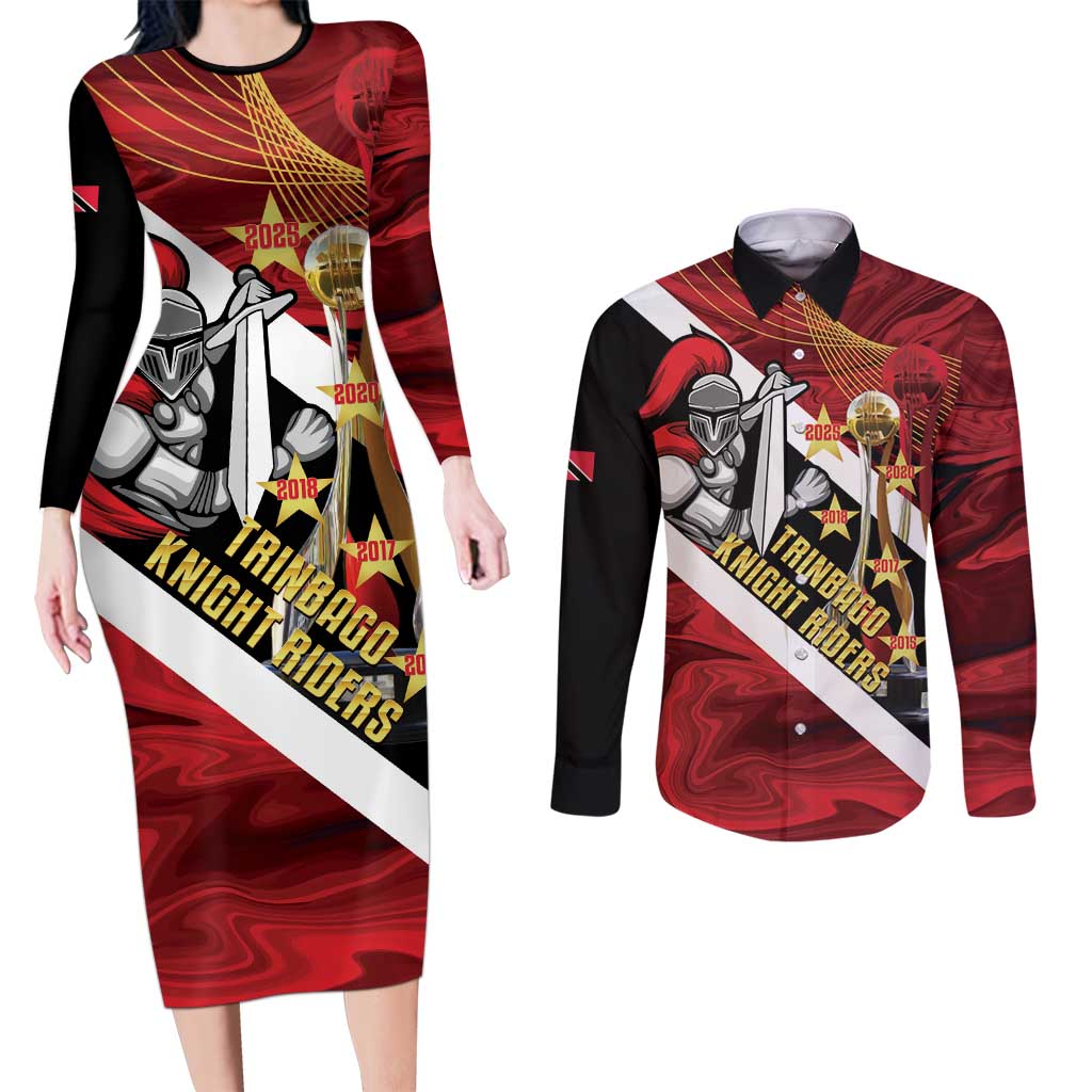 Trinidad and Tobago Cricket Personalized Couples Matching Long Sleeve Bodycon Dress and Long Sleeve Button Shirt Trinbago Knight Riders Champions Trophy - Wonder Print Shop