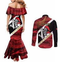 Trinidad and Tobago Cricket Personalized Couples Matching Mermaid Dress and Long Sleeve Button Shirt Trinbago Knight Riders Champions Trophy - Wonder Print Shop