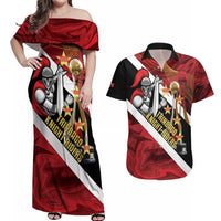 Trinidad and Tobago Cricket Personalized Couples Matching Off Shoulder Maxi Dress and Hawaiian Shirt Trinbago Knight Riders Champions Trophy - Wonder Print Shop