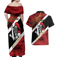 Trinidad and Tobago Cricket Personalized Couples Matching Off Shoulder Maxi Dress and Hawaiian Shirt Trinbago Knight Riders Champions Trophy - Wonder Print Shop