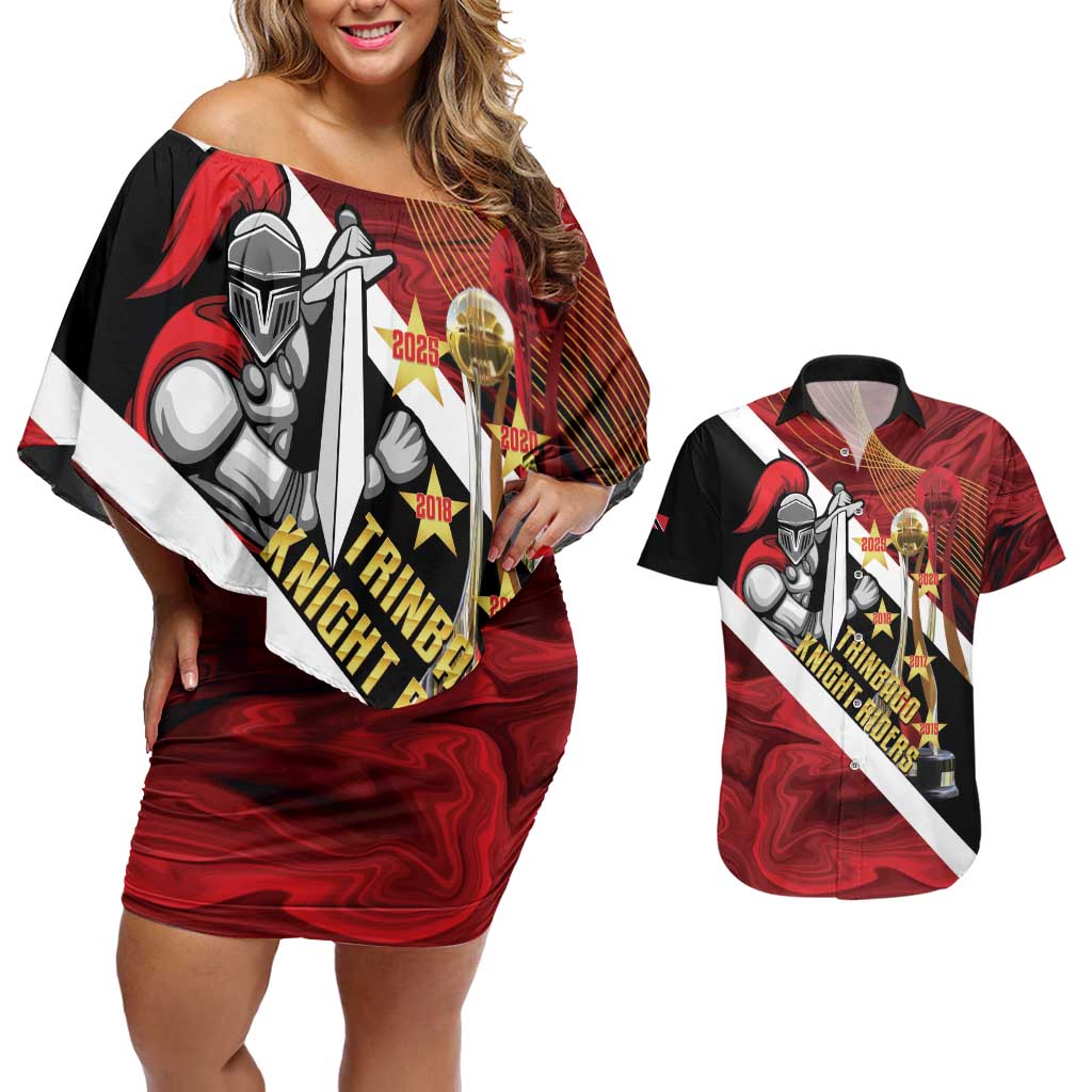 Trinidad and Tobago Cricket Personalized Couples Matching Off Shoulder Short Dress and Hawaiian Shirt Trinbago Knight Riders Champions Trophy - Wonder Print Shop