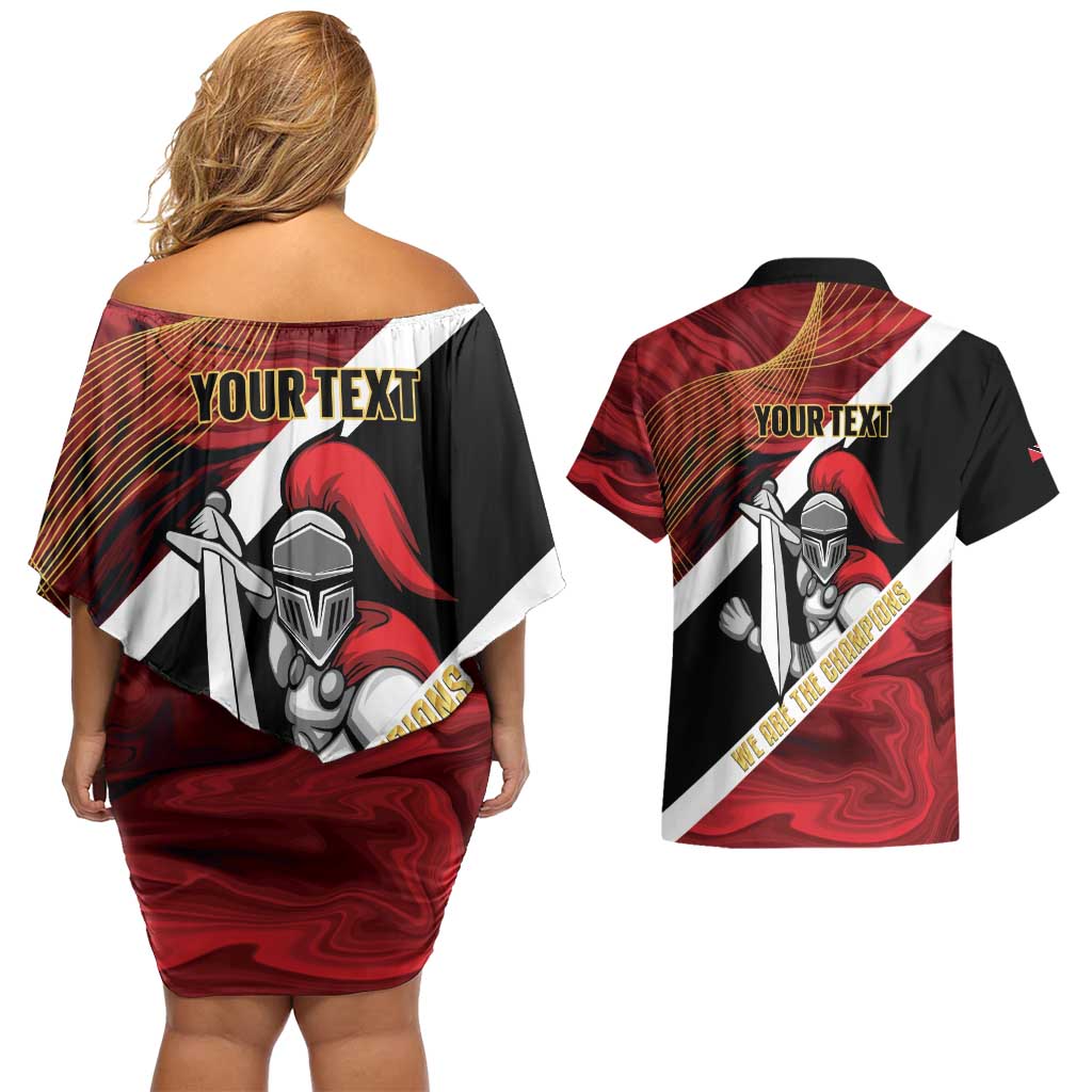 Trinidad and Tobago Cricket Personalized Couples Matching Off Shoulder Short Dress and Hawaiian Shirt Trinbago Knight Riders Champions Trophy - Wonder Print Shop