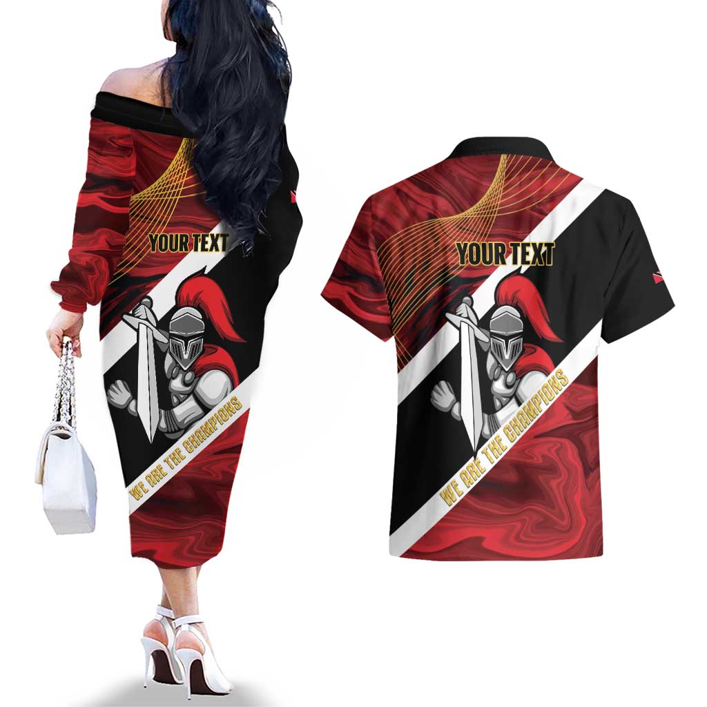 Trinidad and Tobago Cricket Personalized Couples Matching Off The Shoulder Long Sleeve Dress and Hawaiian Shirt Trinbago Knight Riders Champions Trophy - Wonder Print Shop