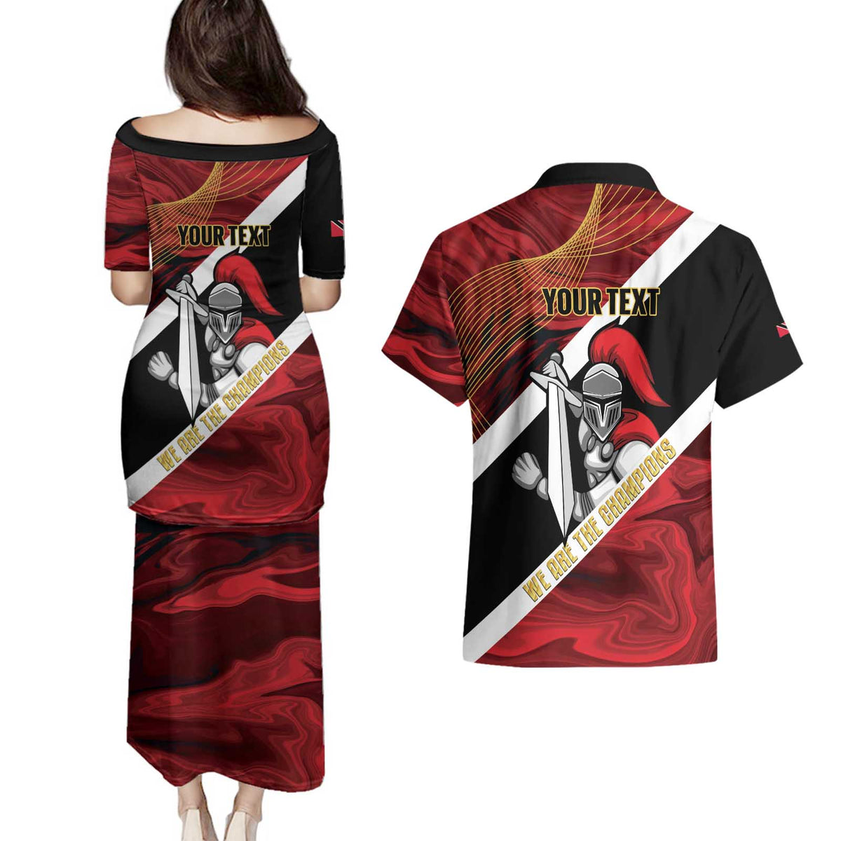 Trinidad and Tobago Cricket Personalized Couples Matching Puletasi and Hawaiian Shirt Trinbago Knight Riders Champions Trophy - Wonder Print Shop