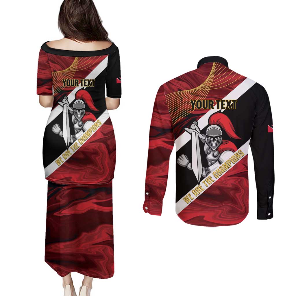 Trinidad and Tobago Cricket Personalized Couples Matching Puletasi and Long Sleeve Button Shirt Trinbago Knight Riders Champions Trophy - Wonder Print Shop