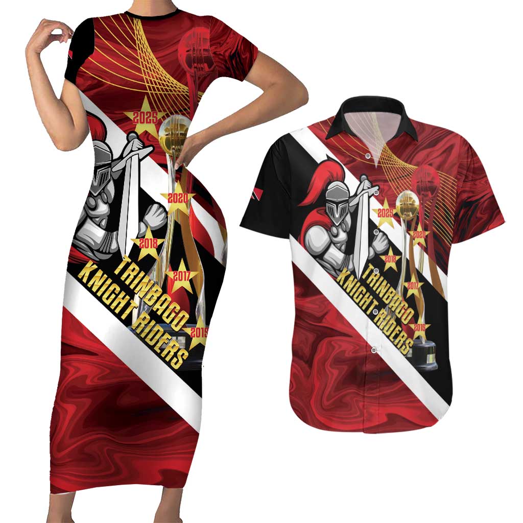 Trinidad and Tobago Cricket Personalized Couples Matching Short Sleeve Bodycon Dress and Hawaiian Shirt Trinbago Knight Riders Champions Trophy - Wonder Print Shop