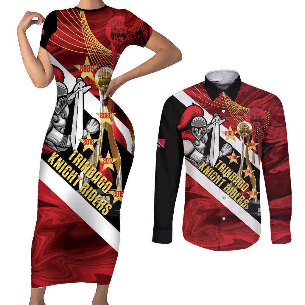 Trinidad and Tobago Cricket Personalized Couples Matching Short Sleeve Bodycon Dress and Long Sleeve Button Shirt Trinbago Knight Riders Champions Trophy - Wonder Print Shop