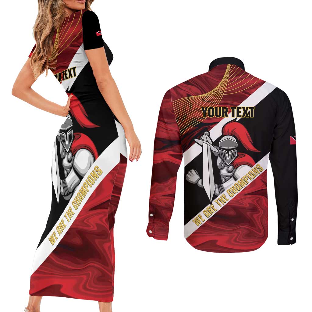 Trinidad and Tobago Cricket Personalized Couples Matching Short Sleeve Bodycon Dress and Long Sleeve Button Shirt Trinbago Knight Riders Champions Trophy - Wonder Print Shop