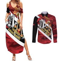 Trinidad and Tobago Cricket Personalized Couples Matching Summer Maxi Dress and Long Sleeve Button Shirt Trinbago Knight Riders Champions Trophy - Wonder Print Shop