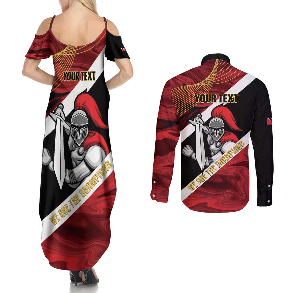 Trinidad and Tobago Cricket Personalized Couples Matching Summer Maxi Dress and Long Sleeve Button Shirt Trinbago Knight Riders Champions Trophy - Wonder Print Shop