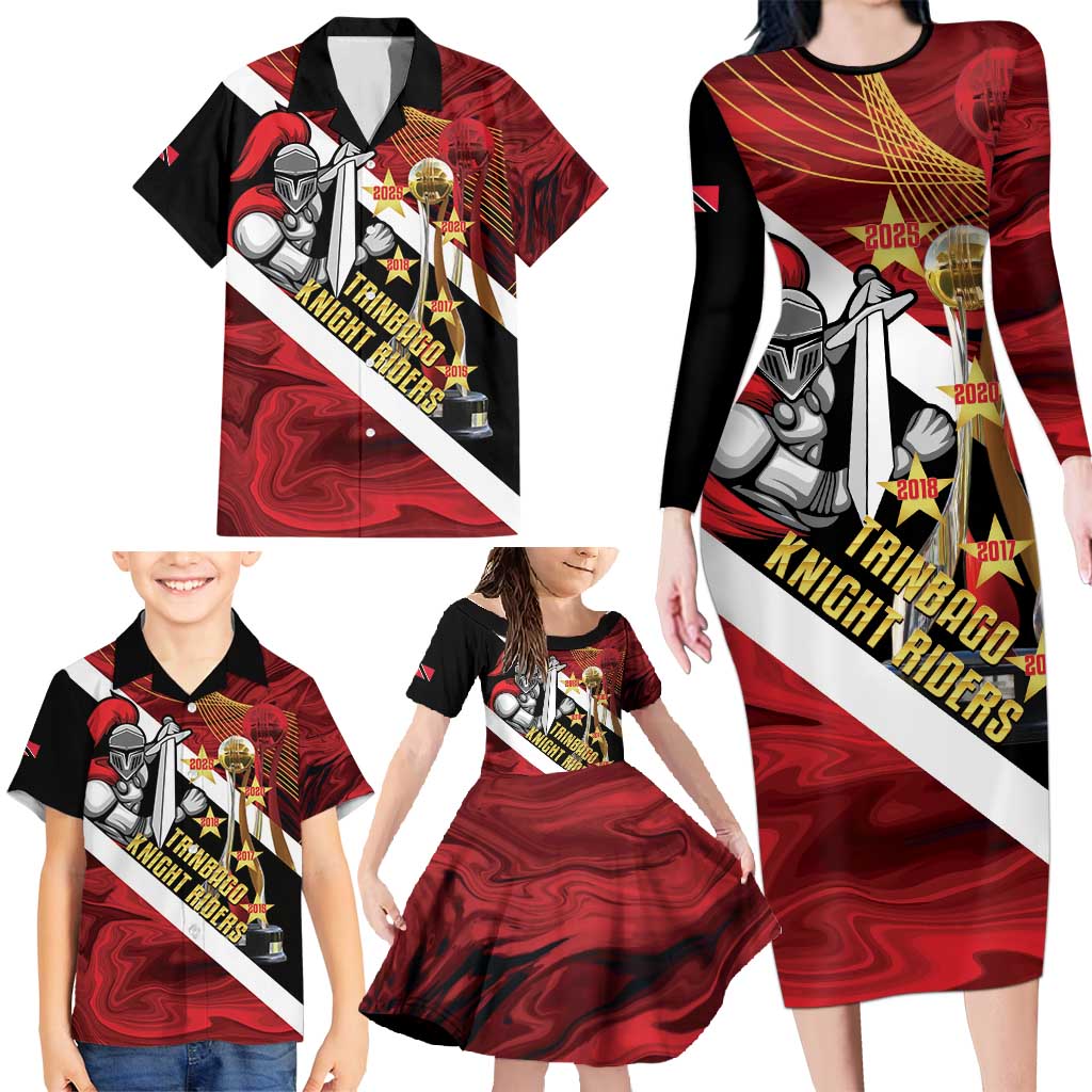 Trinidad and Tobago Cricket Personalized Family Matching Long Sleeve Bodycon Dress and Hawaiian Shirt Trinbago Knight Riders Champions Trophy - Wonder Print Shop