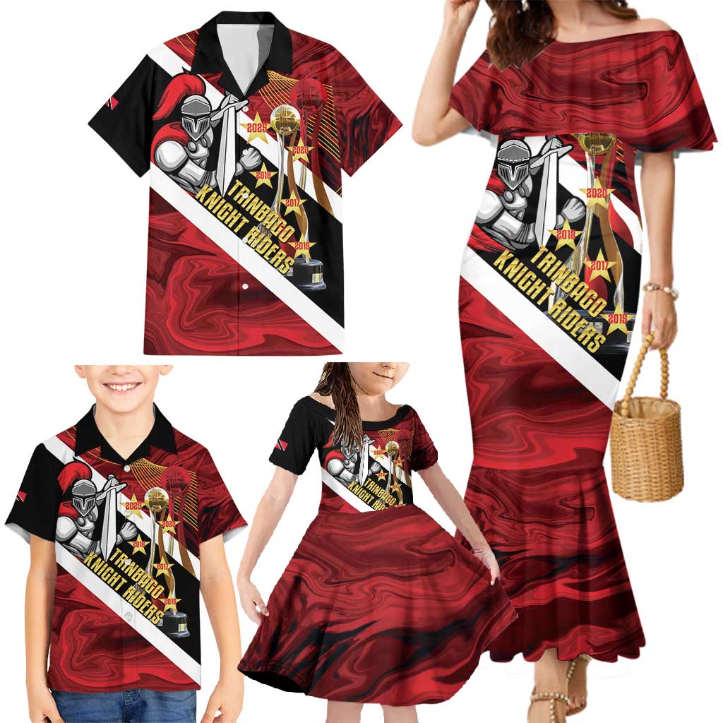 Trinidad and Tobago Cricket Personalized Family Matching Mermaid Dress and Hawaiian Shirt Trinbago Knight Riders Champions Trophy - Wonder Print Shop