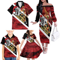 Trinidad and Tobago Cricket Personalized Family Matching Off The Shoulder Long Sleeve Dress and Hawaiian Shirt Trinbago Knight Riders Champions Trophy - Wonder Print Shop