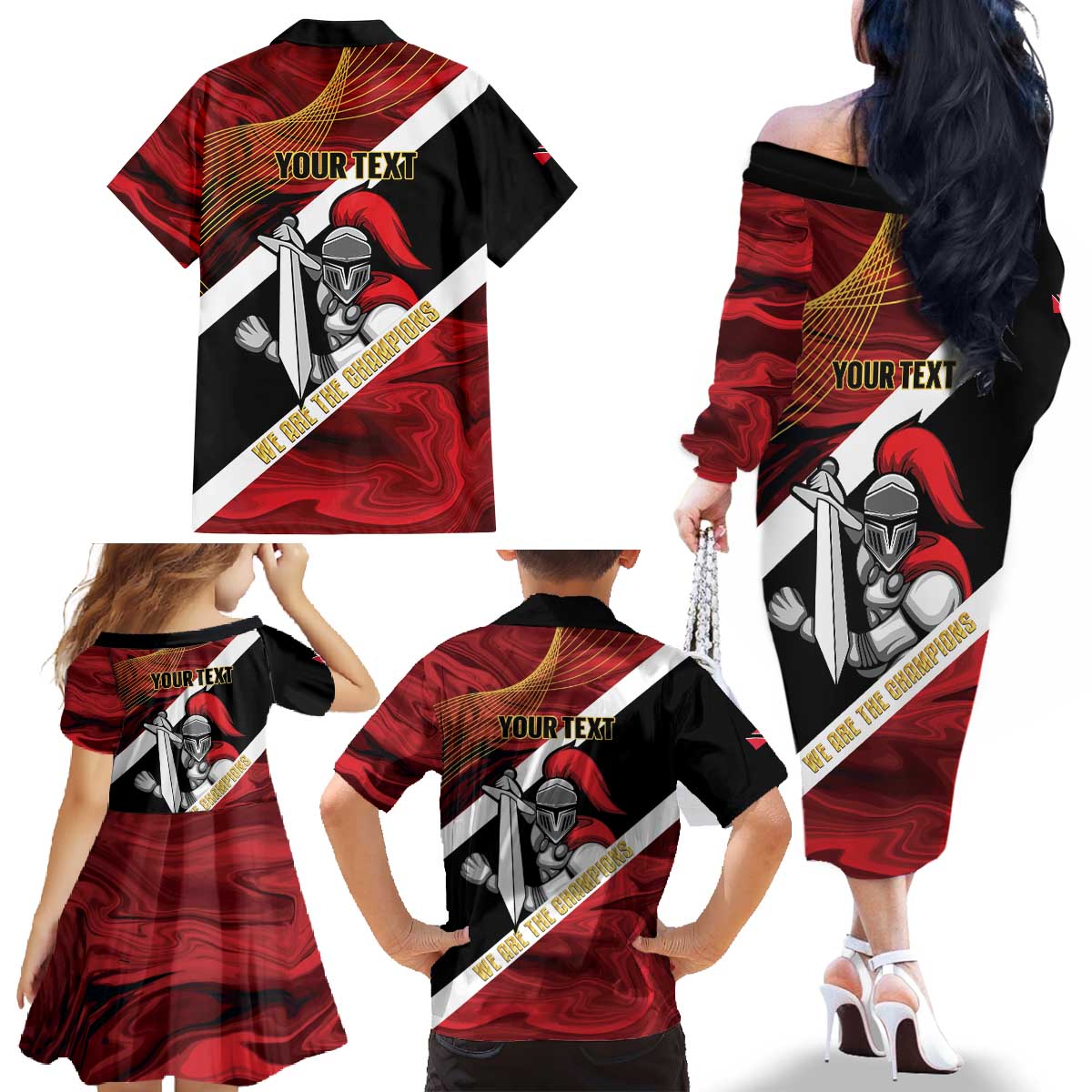 Trinidad and Tobago Cricket Personalized Family Matching Off The Shoulder Long Sleeve Dress and Hawaiian Shirt Trinbago Knight Riders Champions Trophy - Wonder Print Shop
