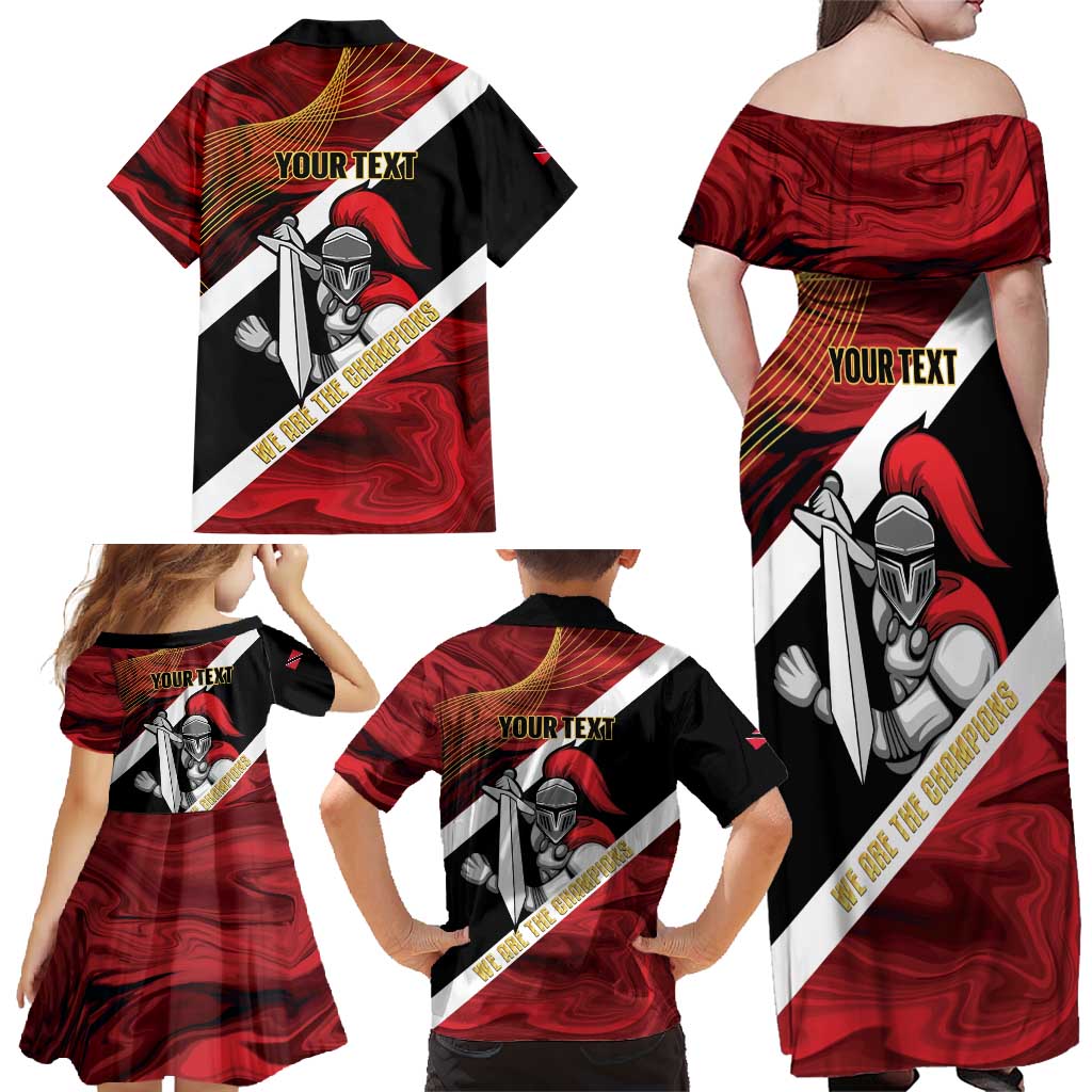 Trinidad and Tobago Cricket Personalized Family Matching Off Shoulder Maxi Dress and Hawaiian Shirt Trinbago Knight Riders Champions Trophy - Wonder Print Shop