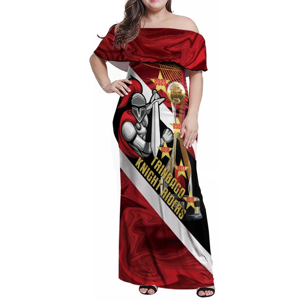 Trinidad and Tobago Cricket Personalized Family Matching Off Shoulder Maxi Dress and Hawaiian Shirt Trinbago Knight Riders Champions Trophy - Wonder Print Shop