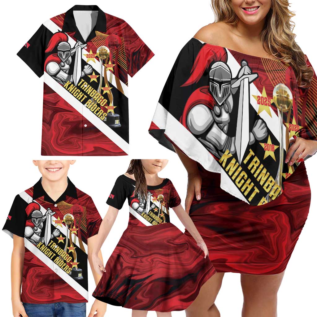Trinidad and Tobago Cricket Personalized Family Matching Off Shoulder Short Dress and Hawaiian Shirt Trinbago Knight Riders Champions Trophy - Wonder Print Shop