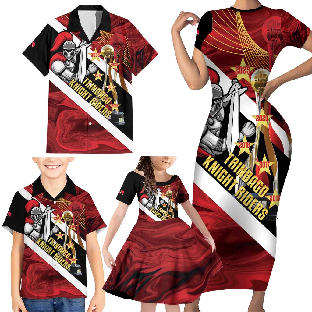 Trinidad and Tobago Cricket Personalized Family Matching Short Sleeve Bodycon Dress and Hawaiian Shirt Trinbago Knight Riders Champions Trophy - Wonder Print Shop