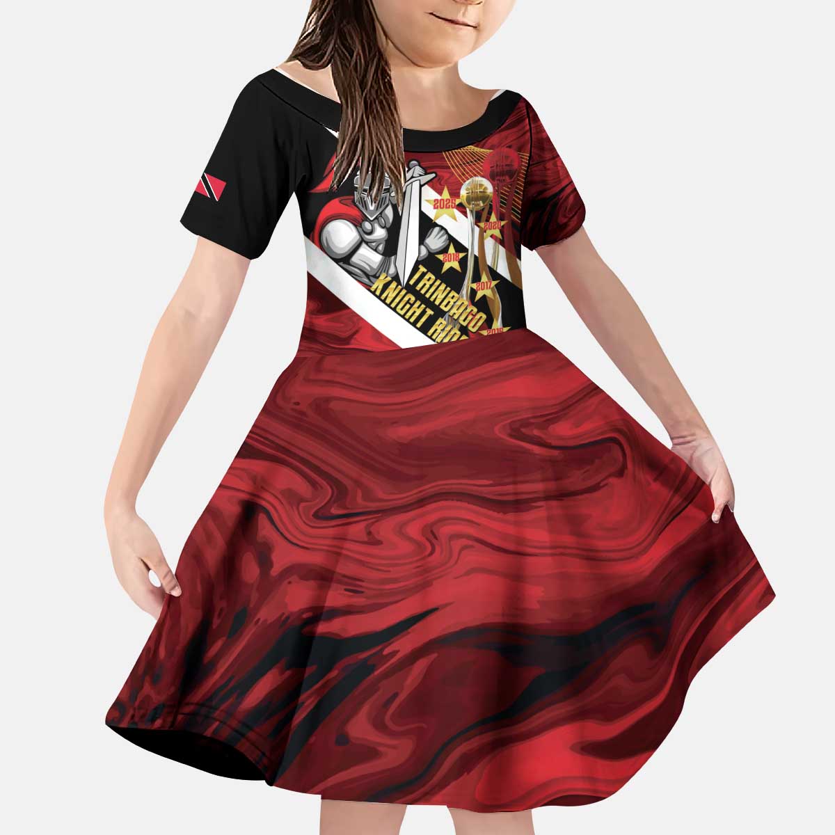 Trinidad and Tobago Cricket Personalized Kid Short Sleeve Dress Trinbago Knight Riders Champions Trophy - Wonder Print Shop