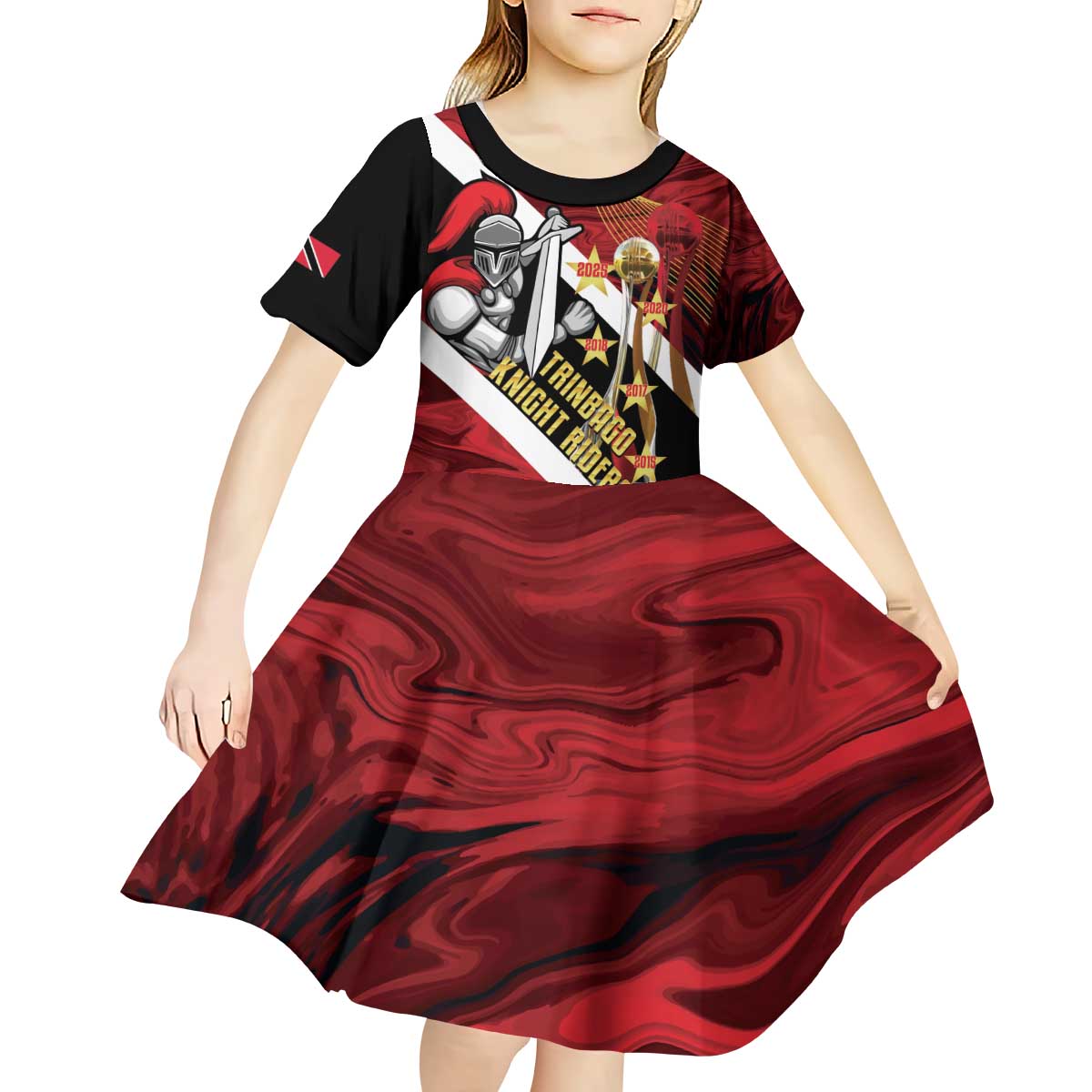 Trinidad and Tobago Cricket Personalized Kid Short Sleeve Dress Trinbago Knight Riders Champions Trophy - Wonder Print Shop