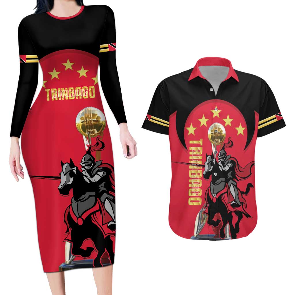 Trinidad and Tobago Cricket Personalized Couples Matching Long Sleeve Bodycon Dress and Hawaiian Shirt Trinbago Knight Riders 5th Champions Proud - Wonder Print Shop