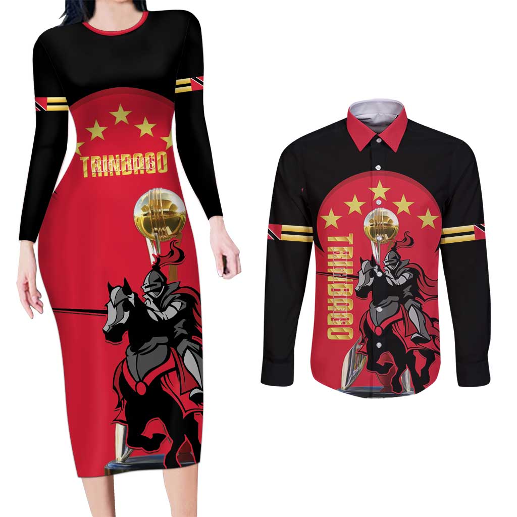 Trinidad and Tobago Cricket Personalized Couples Matching Long Sleeve Bodycon Dress and Long Sleeve Button Shirt Trinbago Knight Riders 5th Champions Proud - Wonder Print Shop