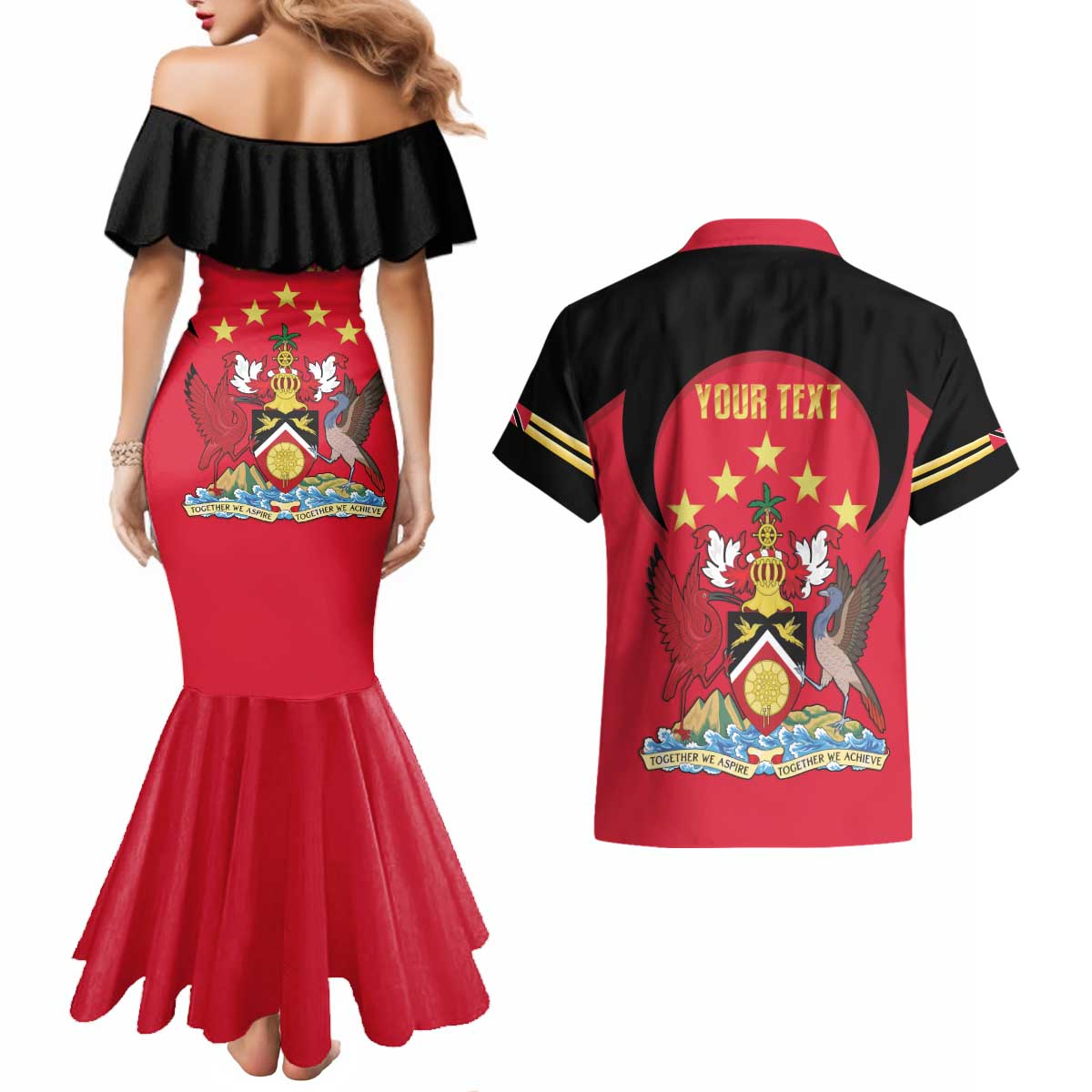 Trinidad and Tobago Cricket Personalized Couples Matching Mermaid Dress and Hawaiian Shirt Trinbago Knight Riders 5th Champions Proud - Wonder Print Shop