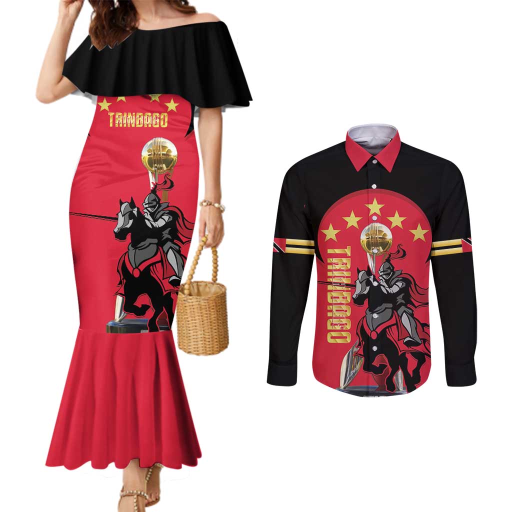 Trinidad and Tobago Cricket Personalized Couples Matching Mermaid Dress and Long Sleeve Button Shirt Trinbago Knight Riders 5th Champions Proud - Wonder Print Shop