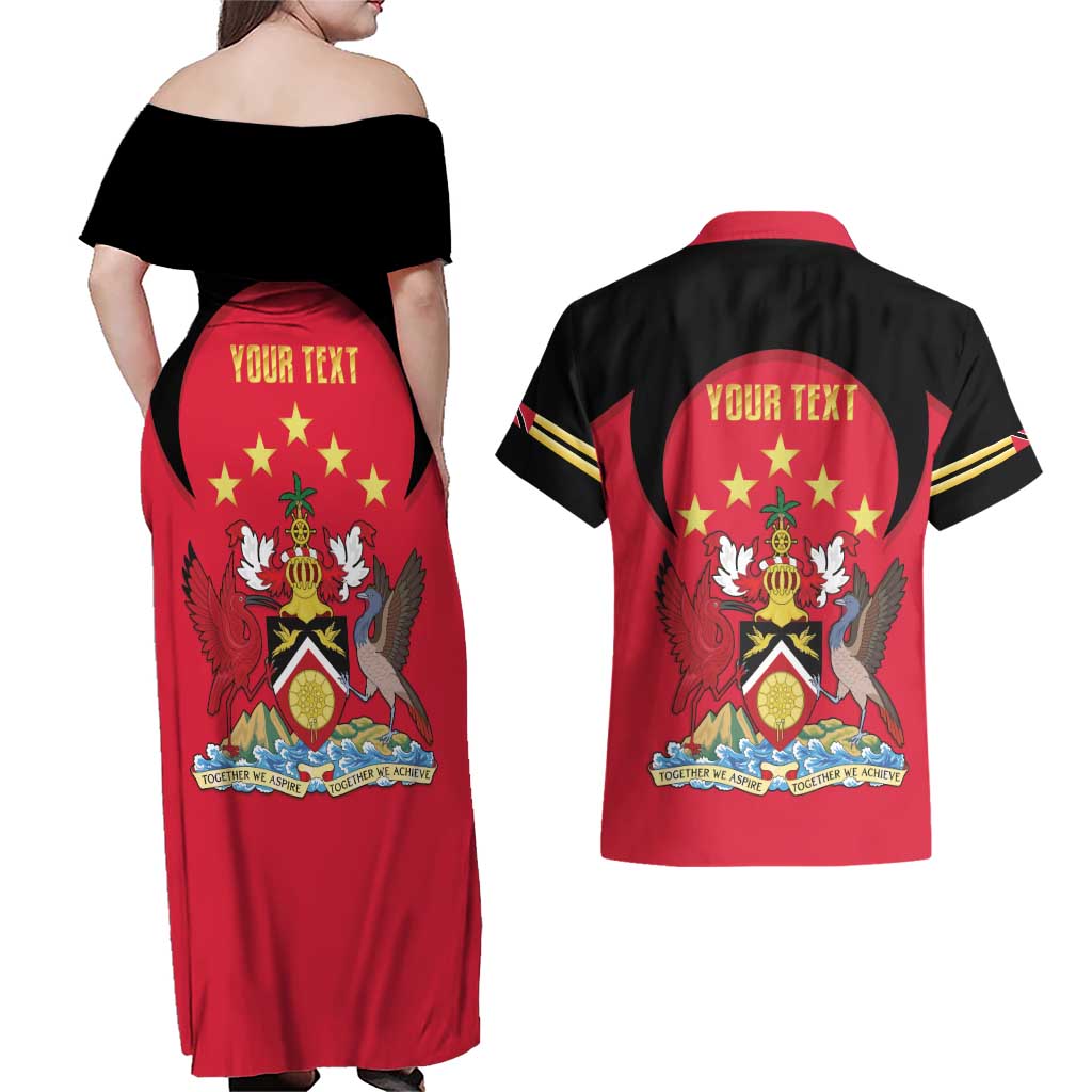 Trinidad and Tobago Cricket Personalized Couples Matching Off Shoulder Maxi Dress and Hawaiian Shirt Trinbago Knight Riders 5th Champions Proud - Wonder Print Shop