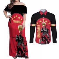 Trinidad and Tobago Cricket Personalized Couples Matching Off Shoulder Maxi Dress and Long Sleeve Button Shirt Trinbago Knight Riders 5th Champions Proud - Wonder Print Shop