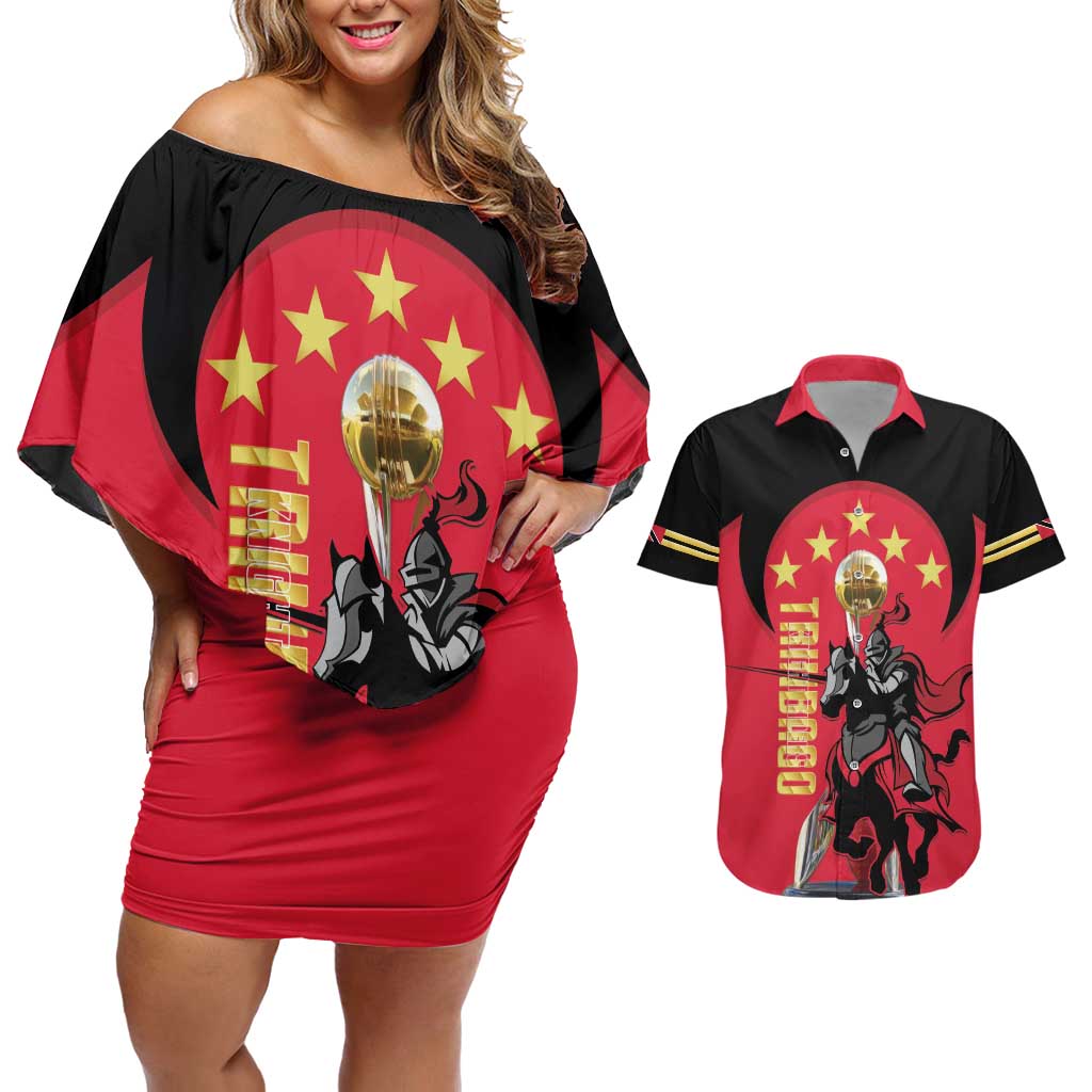Trinidad and Tobago Cricket Personalized Couples Matching Off Shoulder Short Dress and Hawaiian Shirt Trinbago Knight Riders 5th Champions Proud - Wonder Print Shop