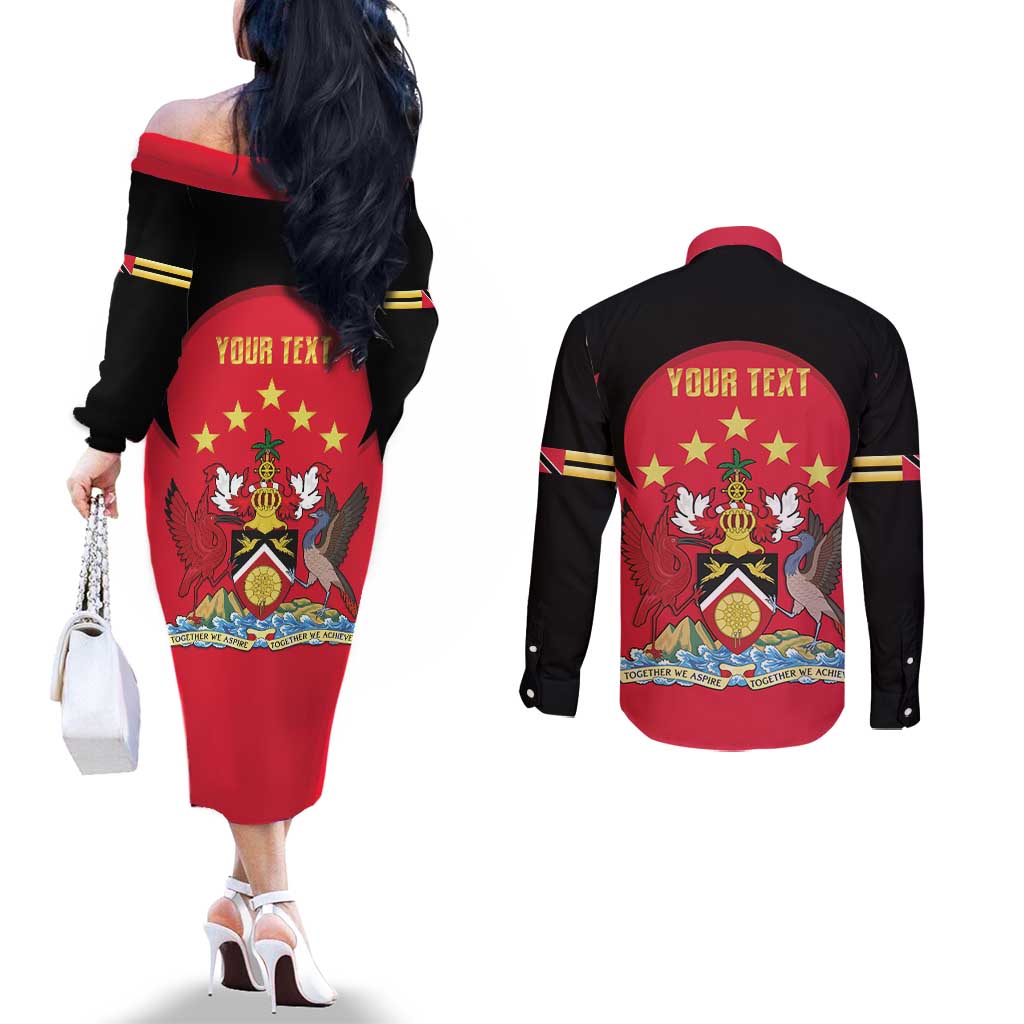 Trinidad and Tobago Cricket Personalized Couples Matching Off The Shoulder Long Sleeve Dress and Long Sleeve Button Shirt Trinbago Knight Riders 5th Champions Proud - Wonder Print Shop