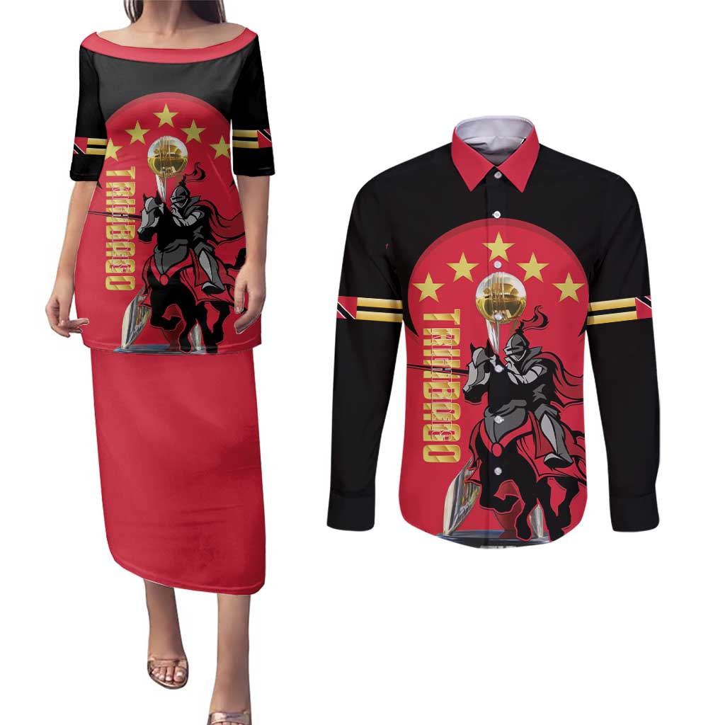 Trinidad and Tobago Cricket Personalized Couples Matching Puletasi and Long Sleeve Button Shirt Trinbago Knight Riders 5th Champions Proud - Wonder Print Shop