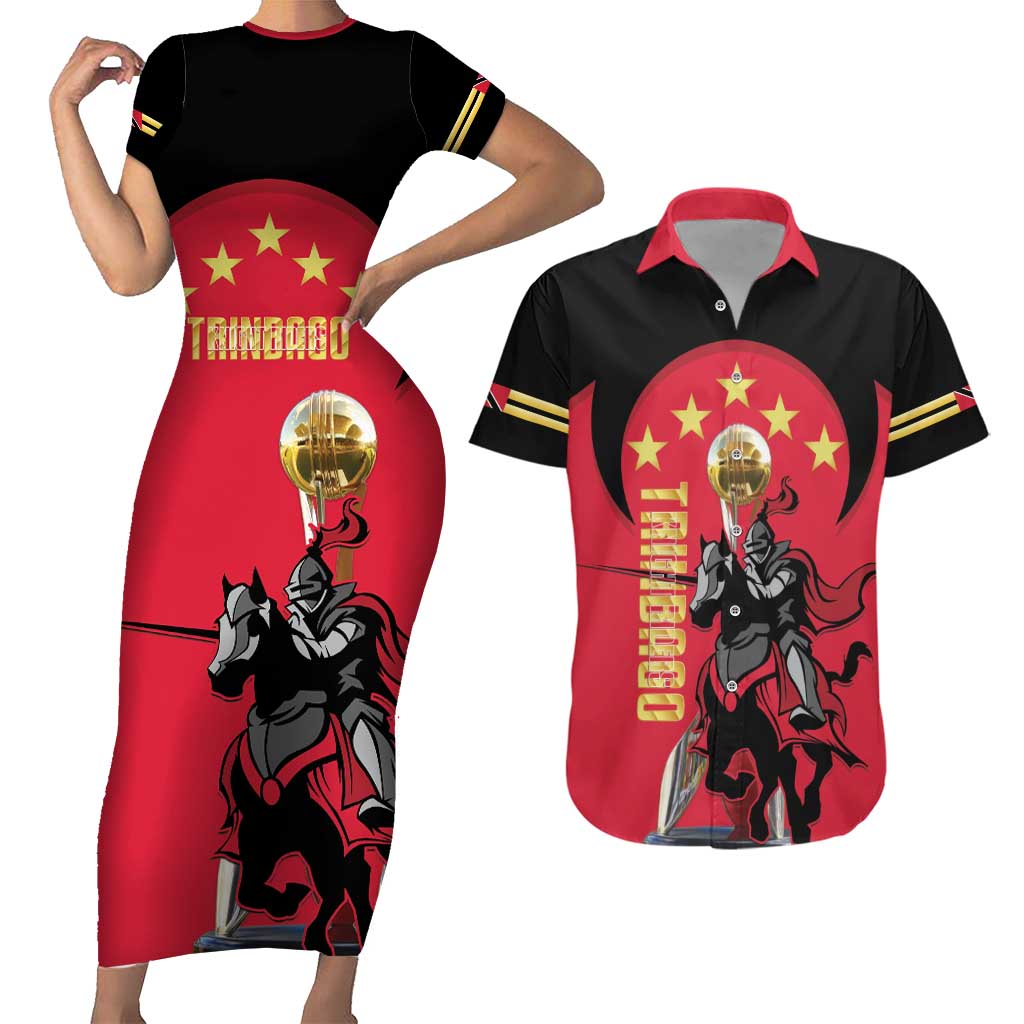 Trinidad and Tobago Cricket Personalized Couples Matching Short Sleeve Bodycon Dress and Hawaiian Shirt Trinbago Knight Riders 5th Champions Proud - Wonder Print Shop