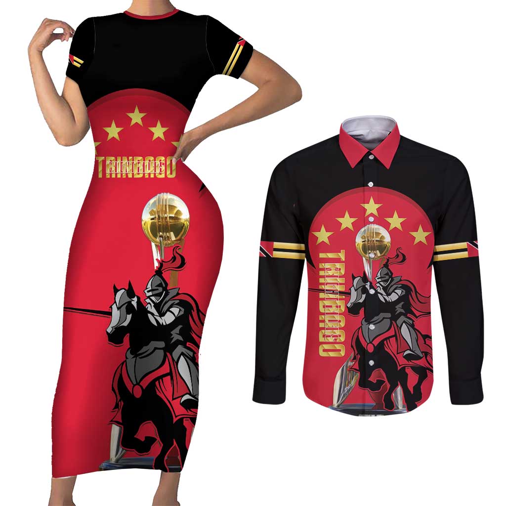 Trinidad and Tobago Cricket Personalized Couples Matching Short Sleeve Bodycon Dress and Long Sleeve Button Shirt Trinbago Knight Riders 5th Champions Proud - Wonder Print Shop