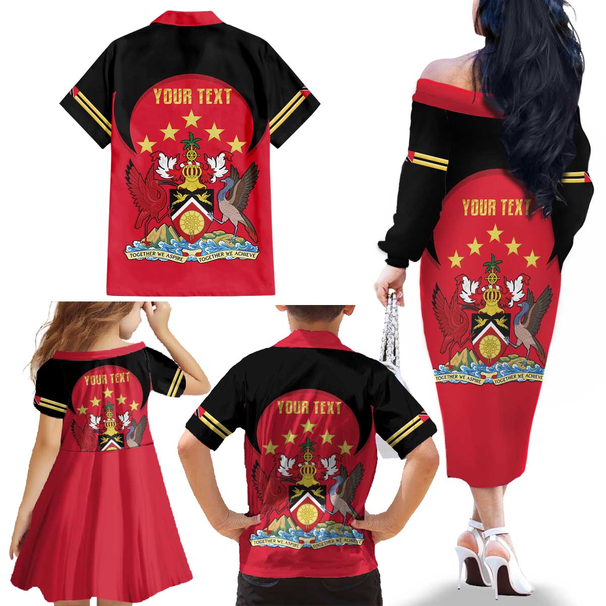 Trinidad and Tobago Cricket Personalized Family Matching Off The Shoulder Long Sleeve Dress and Hawaiian Shirt Trinbago Knight Riders 5th Champions Proud - Wonder Print Shop
