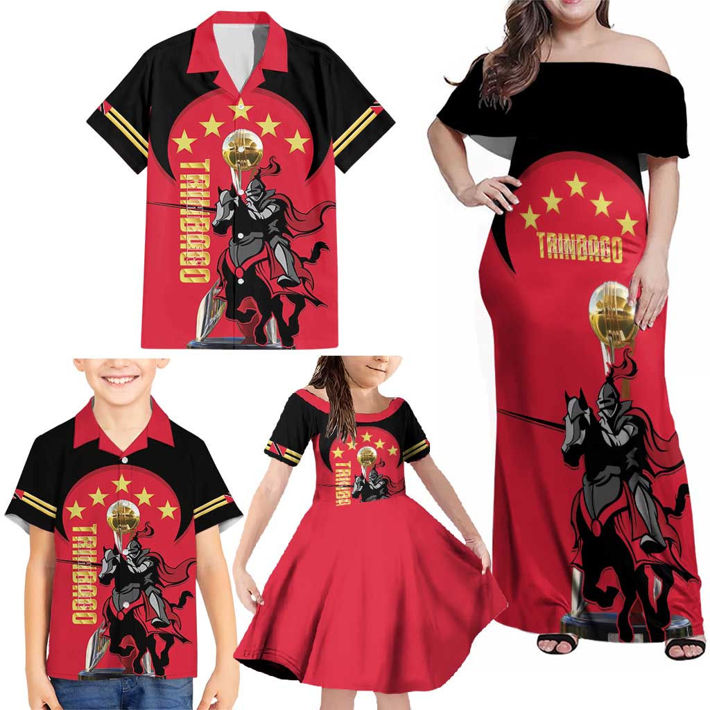Trinidad and Tobago Cricket Personalized Family Matching Off Shoulder Maxi Dress and Hawaiian Shirt Trinbago Knight Riders 5th Champions Proud - Wonder Print Shop