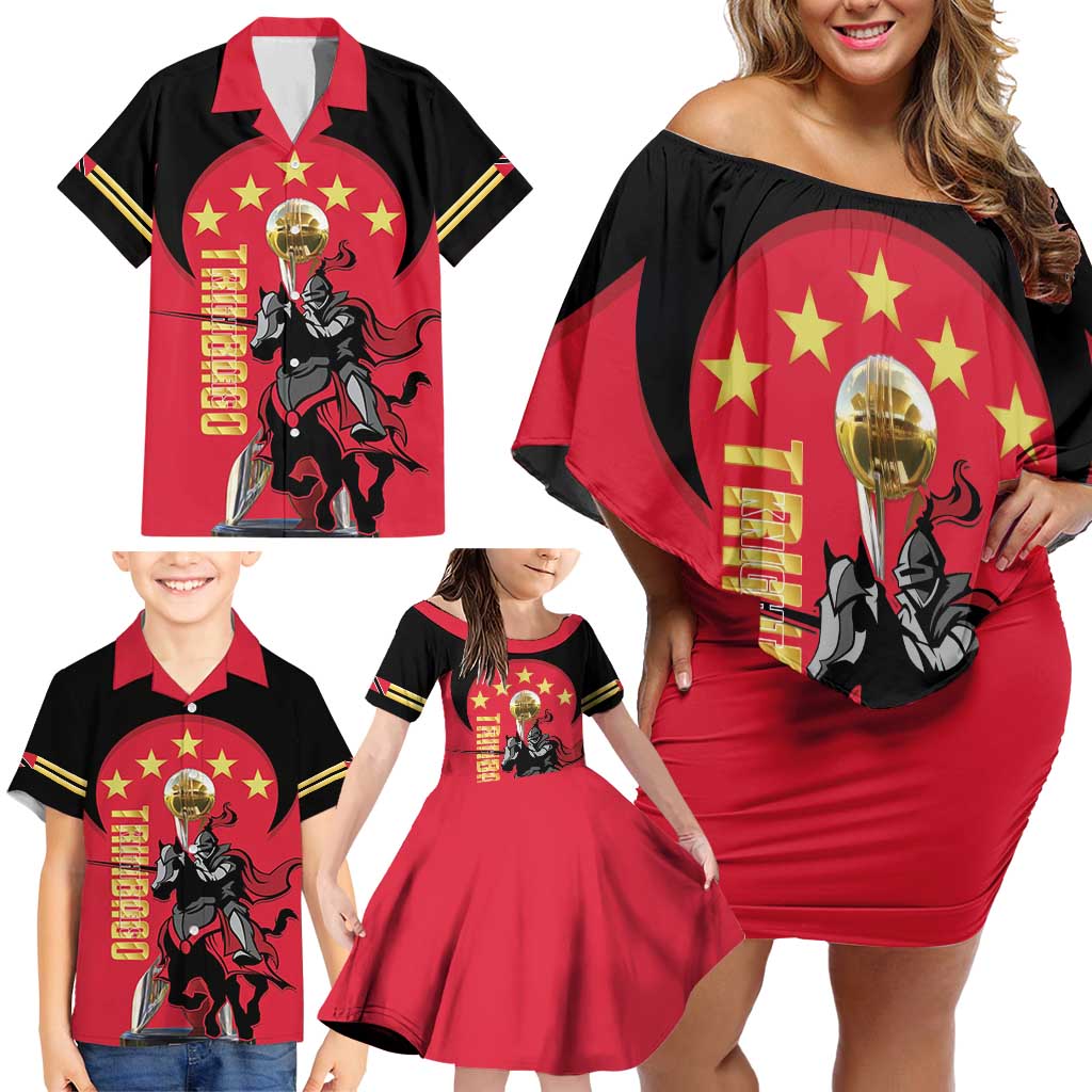 Trinidad and Tobago Cricket Personalized Family Matching Off Shoulder Short Dress and Hawaiian Shirt Trinbago Knight Riders 5th Champions Proud - Wonder Print Shop