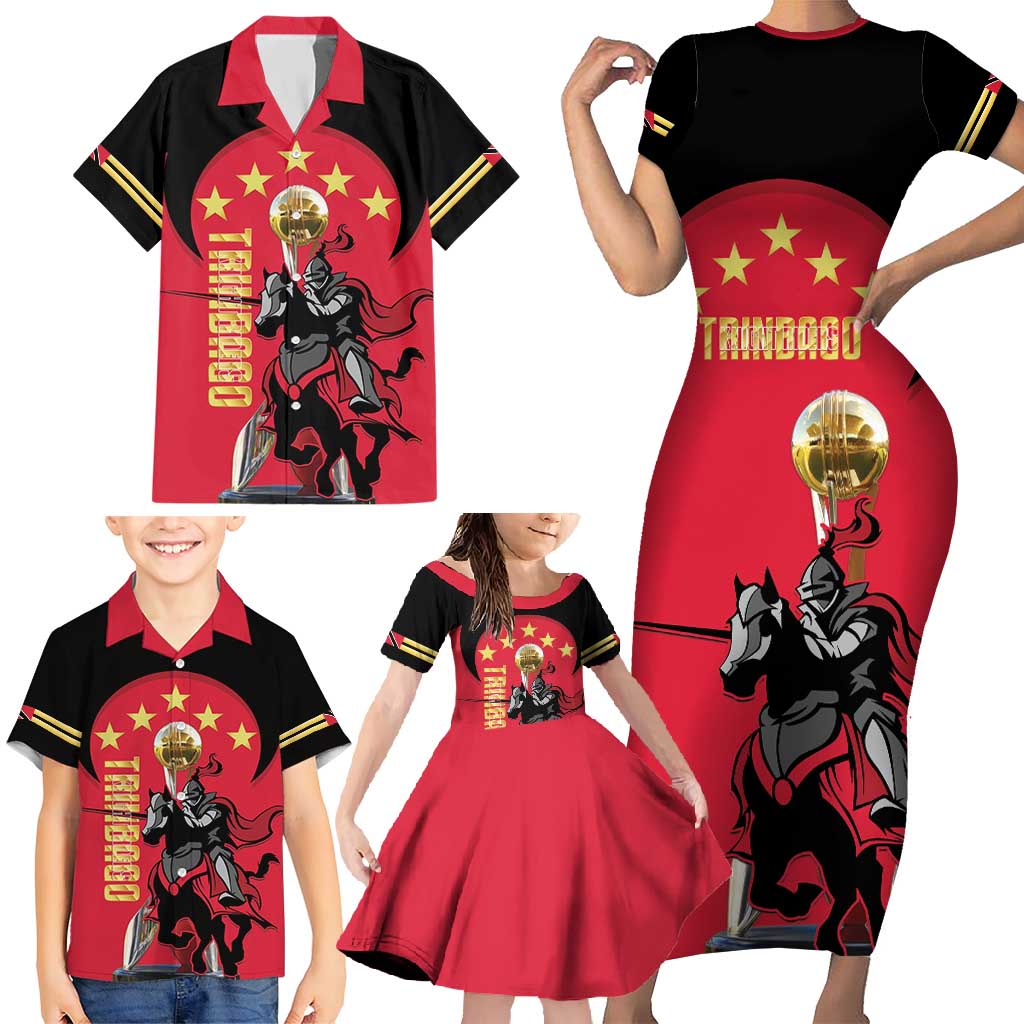 Trinidad and Tobago Cricket Personalized Family Matching Short Sleeve Bodycon Dress and Hawaiian Shirt Trinbago Knight Riders 5th Champions Proud - Wonder Print Shop