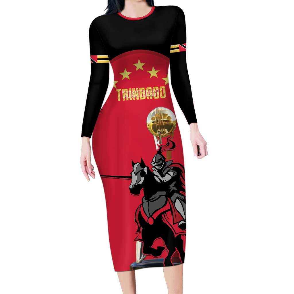 Trinidad and Tobago Cricket Personalized Long Sleeve Bodycon Dress Trinbago Knight Riders 5th Champions Proud - Wonder Print Shop