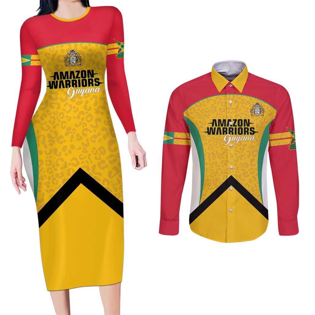 Guyana Cricket Custom Couples Matching Long Sleeve Bodycon Dress and Long Sleeve Button Shirt Amazon Warriors Est 2013 Version - Wonder Print Shop