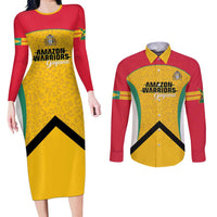 Guyana Cricket Custom Couples Matching Long Sleeve Bodycon Dress and Long Sleeve Button Shirt Amazon Warriors Est 2013 Version - Wonder Print Shop
