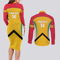 Guyana Cricket Custom Couples Matching Long Sleeve Bodycon Dress and Long Sleeve Button Shirt Amazon Warriors Est 2013 Version - Wonder Print Shop