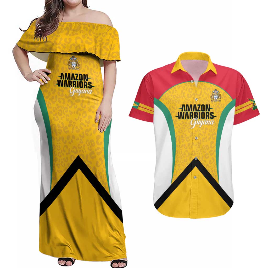 Guyana Cricket Custom Couples Matching Off Shoulder Maxi Dress and Hawaiian Shirt Amazon Warriors Est 2013 Version - Wonder Print Shop