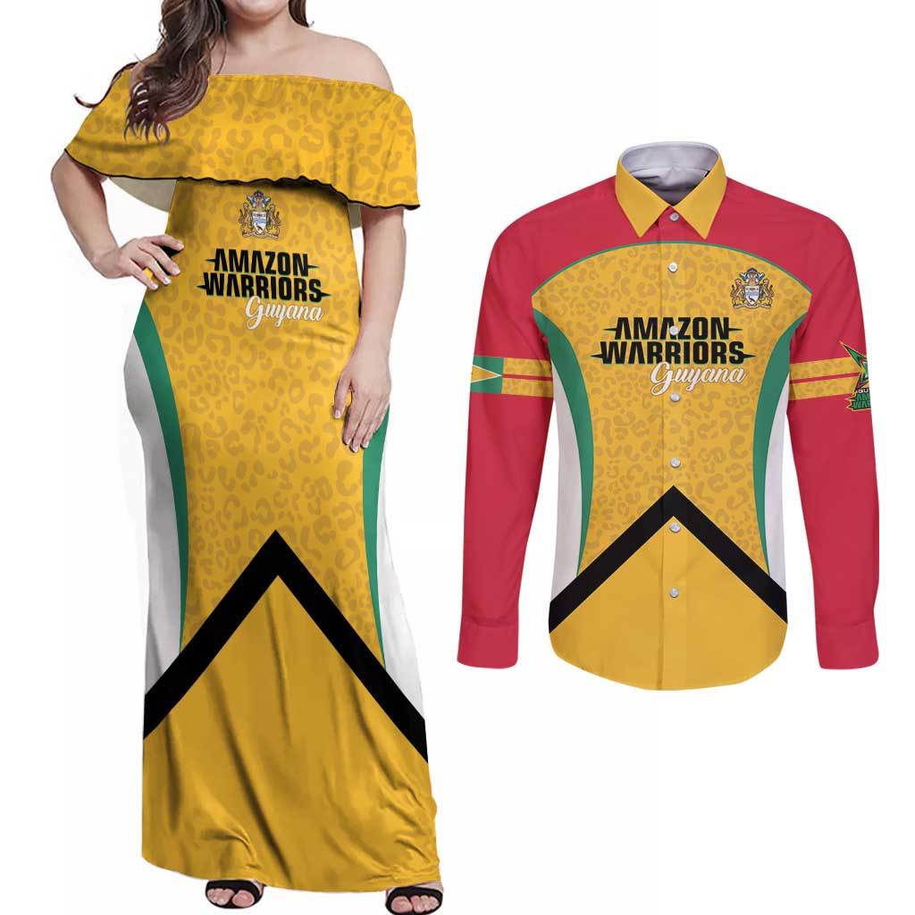 Guyana Cricket Custom Couples Matching Off Shoulder Maxi Dress and Long Sleeve Button Shirt Amazon Warriors Est 2013 Version - Wonder Print Shop
